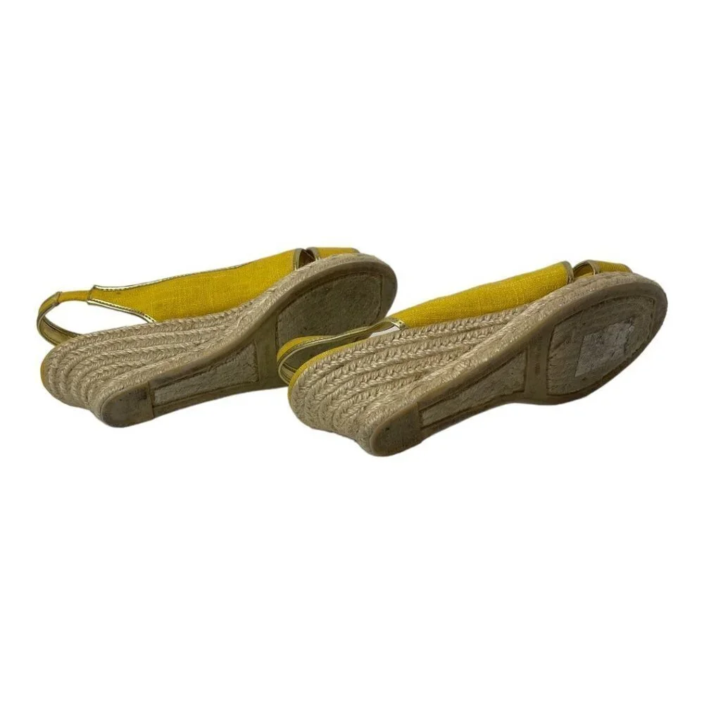 Talbots Lyndsay Yellow Canvas Peep Toe Sling Back Espadrille‎ Wedge Size 9.5